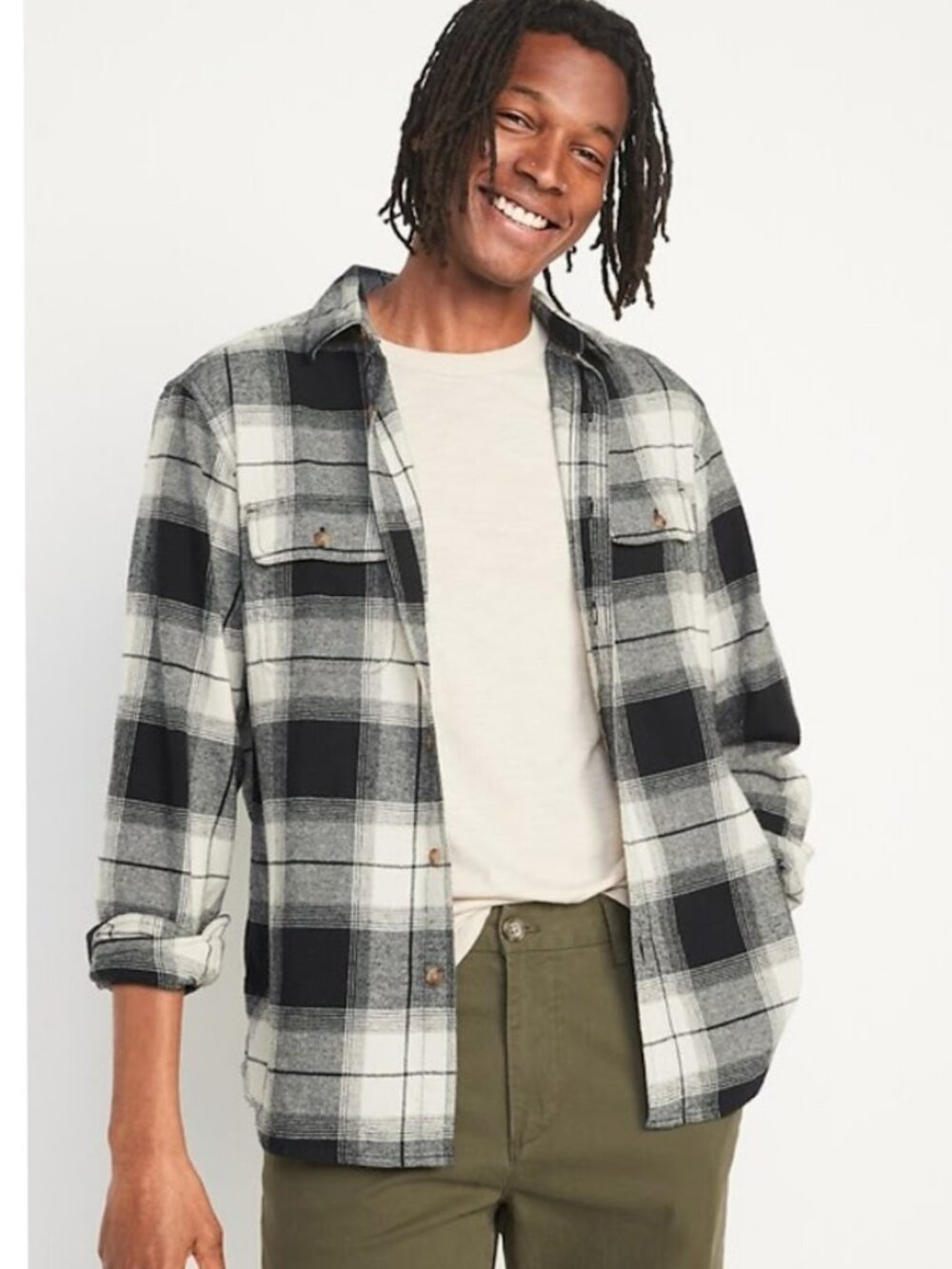 Old Navy Men's Plaid Shirt Button Down 100% Cotton Black Cabincore Top Medium